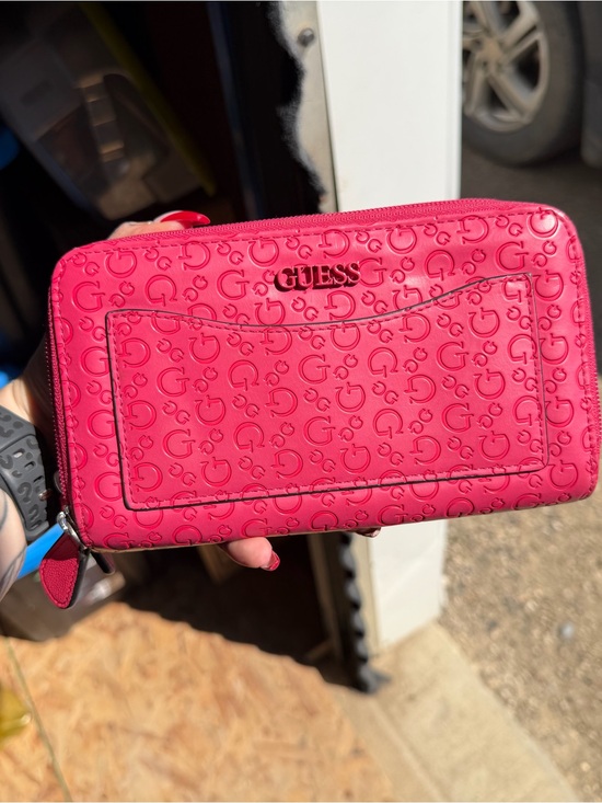 Guess Handbags - GUESS Hot Pink Embossed Zip Wallet